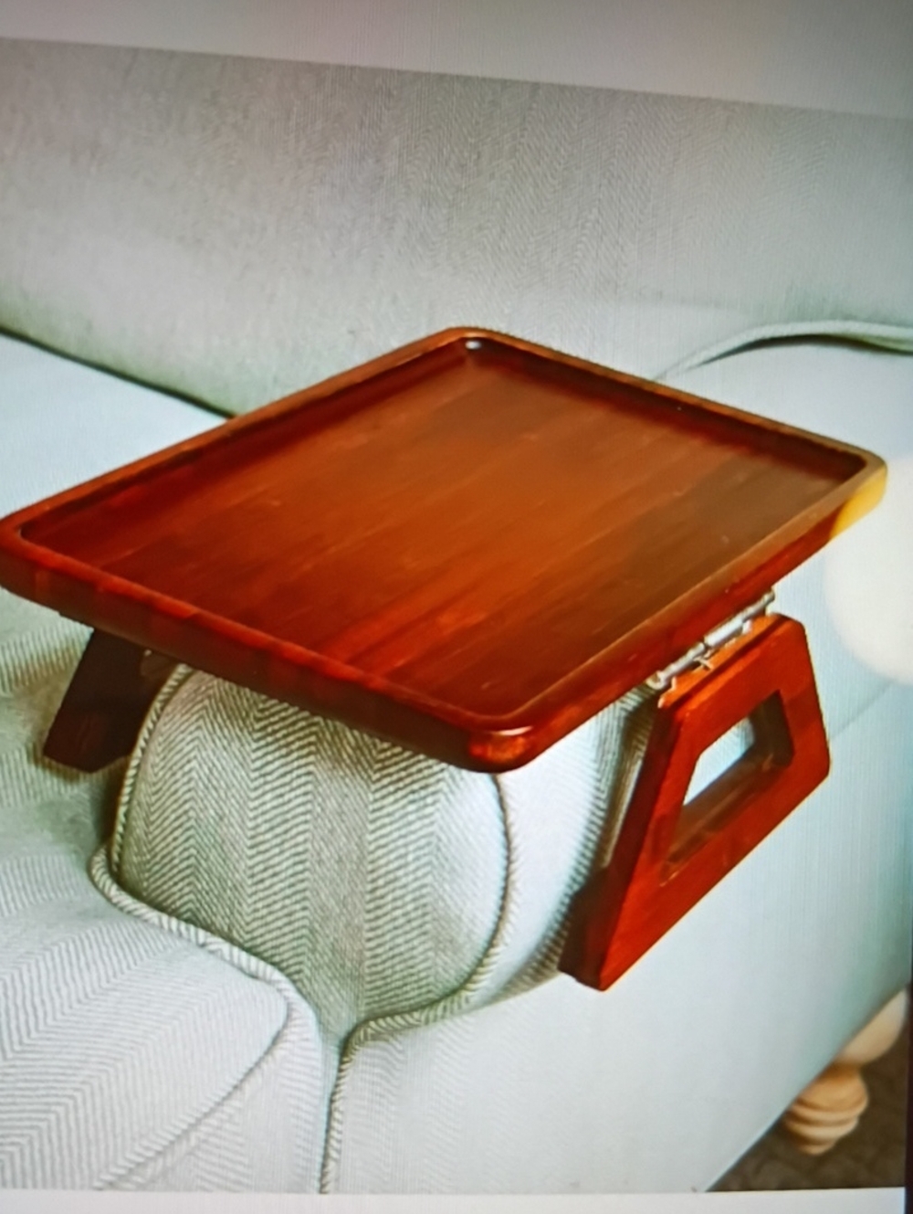 Wooden Couch Arm Tray Table in Rich Mahogany
